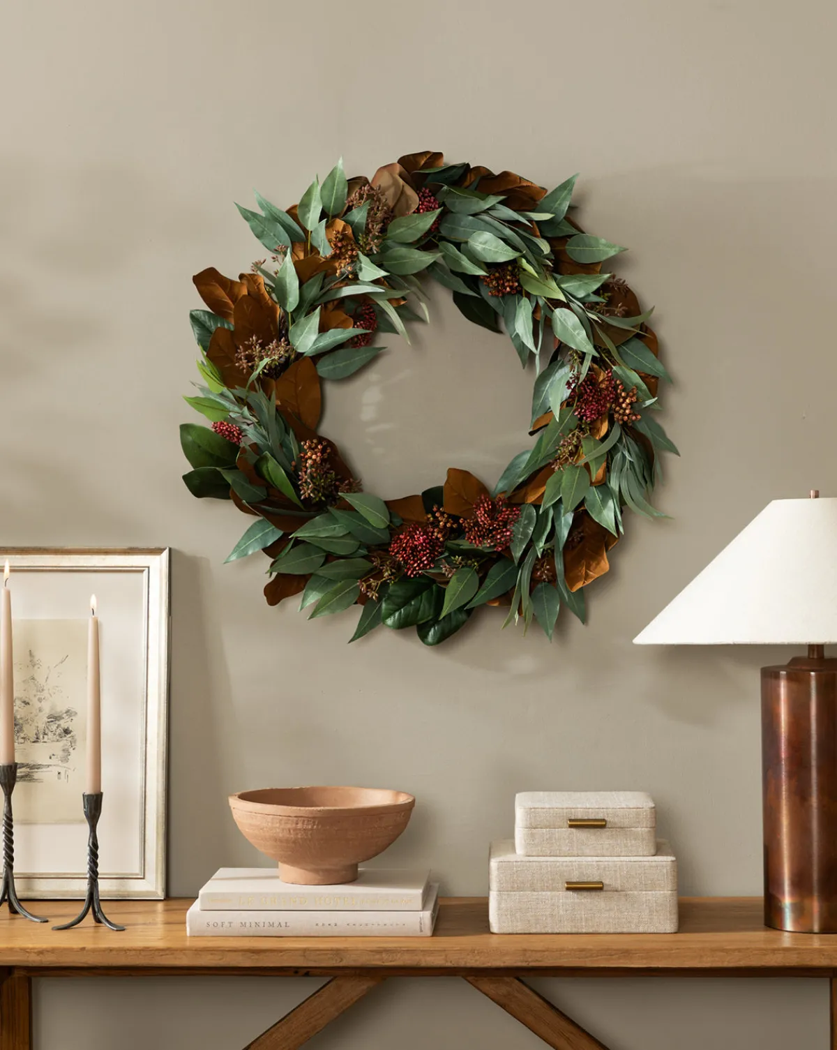 30" Faux Magnolia & Eucalyptus Wreath|UCP INTERNATIONAL COMPANY LIMITED New