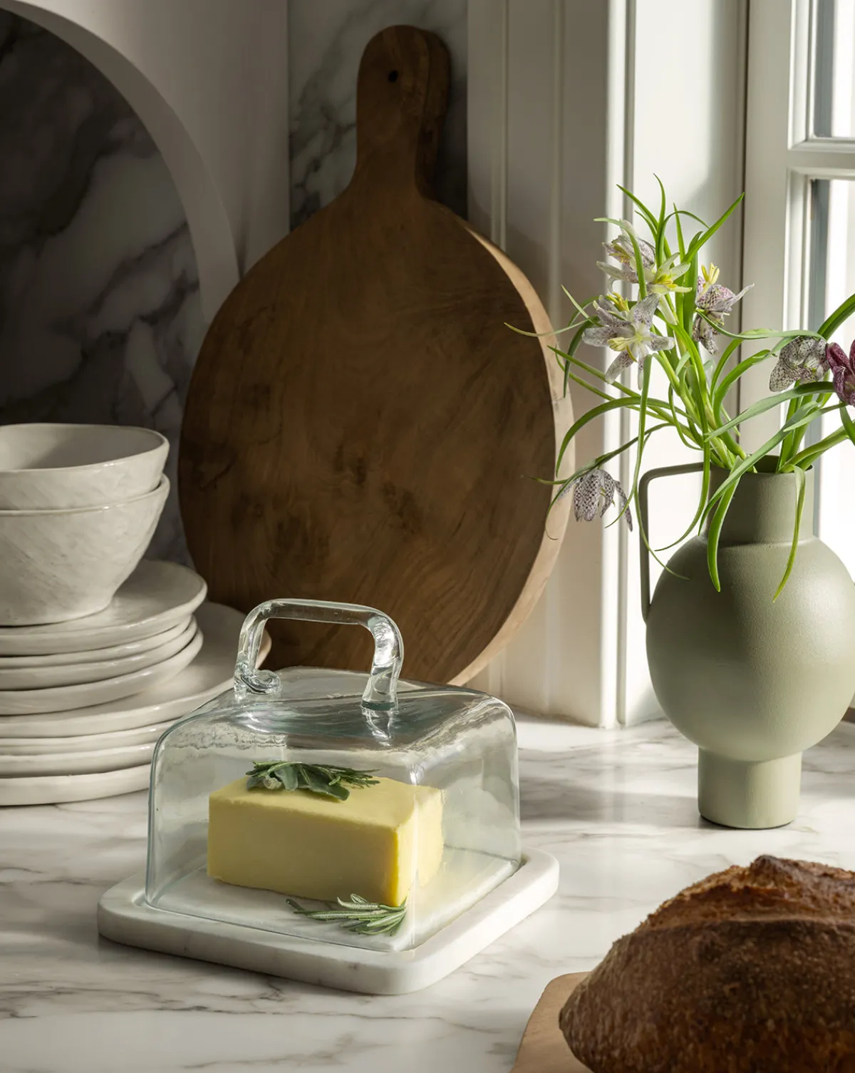 Glass & Marble Cloche|Creative Co-op