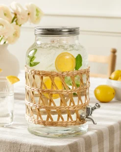Glass Beverage Dispenser with Woven Sleeve|Creative Co-op Clearance