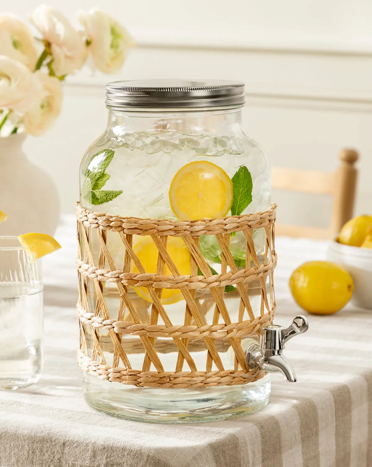 Glass Beverage Dispenser with Woven Sleeve|Creative Co-op Clearance