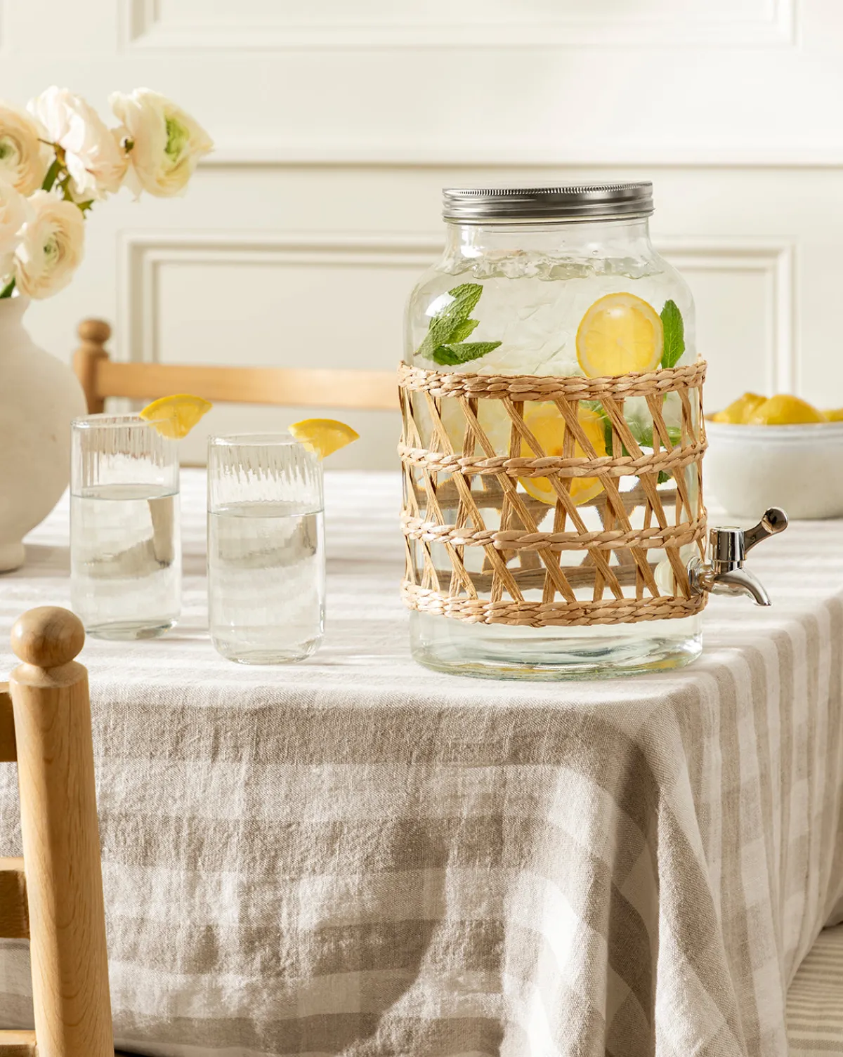 Glass Beverage Dispenser with Woven Sleeve|Creative Co-op Clearance