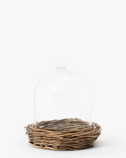 Glass Cloche with Woven Base|Creative Co-op Outlet
