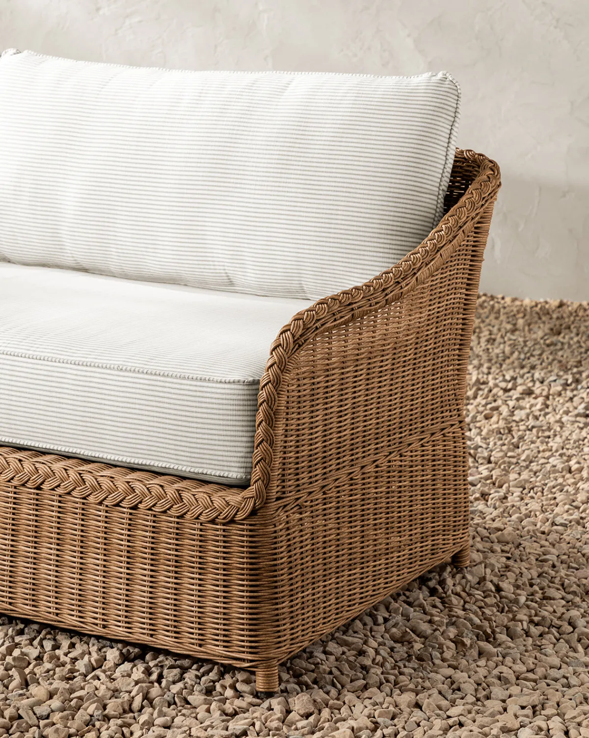 Haviland Outdoor Sofa with Perennials Taupe Stripe 88"|Makerspalm Clearance