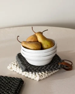 Leather Handled Crochet Pot Holder (Set of 3)|Creative Co-op Best