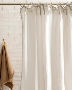 Lillian Shower Curtain with Striped Ties|Renuka Inc. Clearance