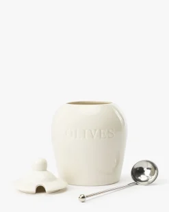 Olive Stoneware Jar|Creative Co-op Clearance