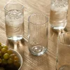 Ribbed Tall Drinking Glasses (Set of 4)|Transparent Overseas Clearance