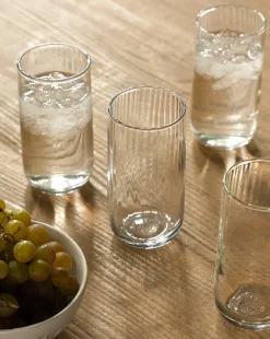 Ribbed Tall Drinking Glasses (Set of 4)|Transparent Overseas Clearance