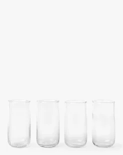 Ribbed Tall Drinking Glasses (Set of 4)|Transparent Overseas Clearance