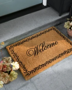 Welcome Doormat with Leaf Border|Palm Fiber New