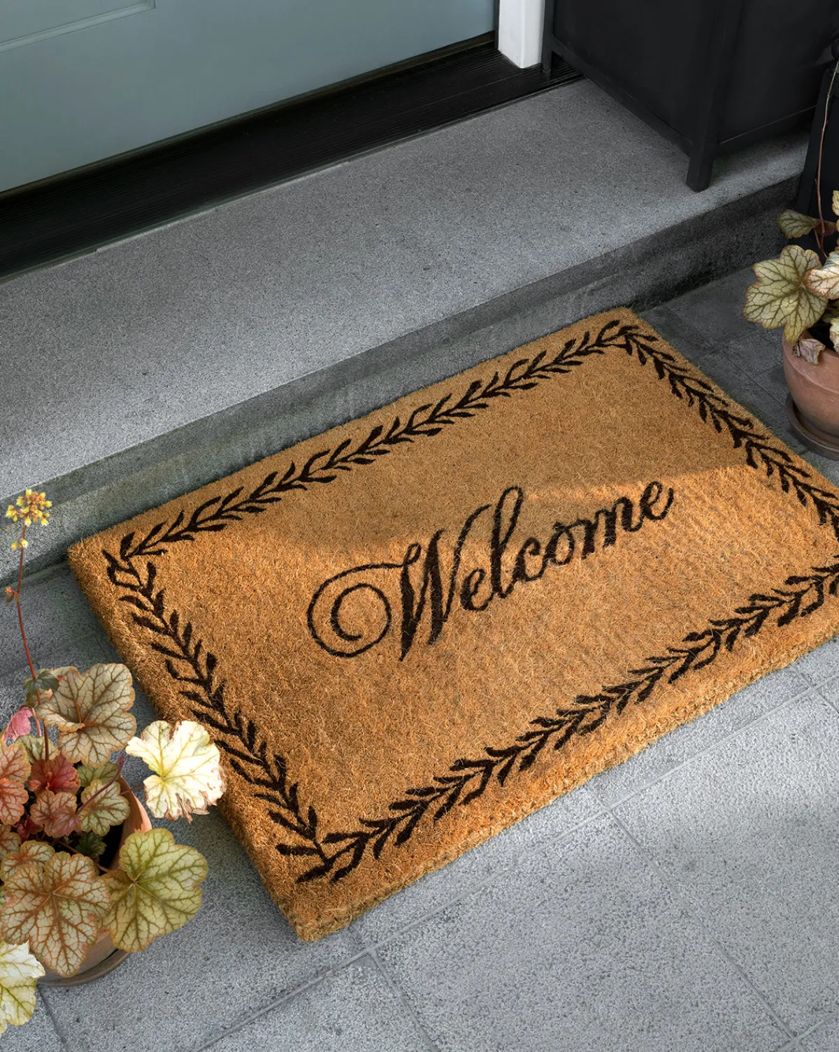 Welcome Doormat with Leaf Border|Palm Fiber New